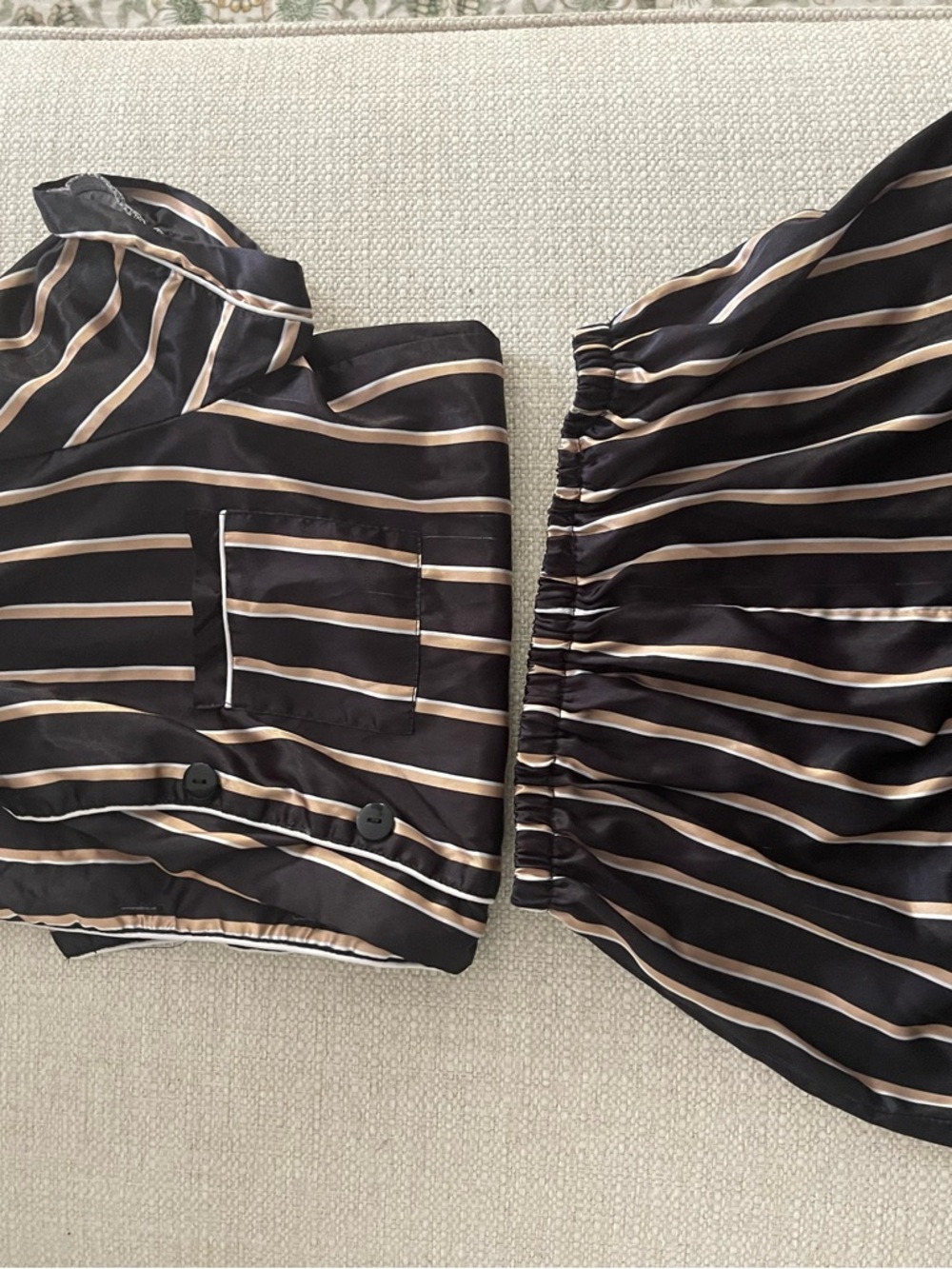 Two-Piece Striped Satin Set in Black and Cream